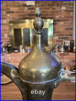 Antique Vintage Middle Eastern Brass Dallah 14 Coffee Pot, Signed