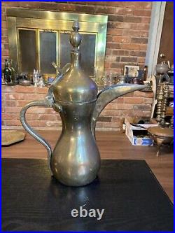 Antique Vintage Middle Eastern Brass Dallah 14 Coffee Pot, Signed