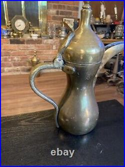 Antique Vintage Middle Eastern Brass Dallah 14 Coffee Pot, Signed