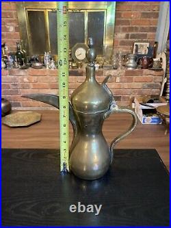 Antique Vintage Middle Eastern Brass Dallah 14 Coffee Pot, Signed