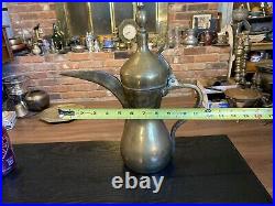 Antique Vintage Middle Eastern Brass Dallah 14 Coffee Pot, Signed