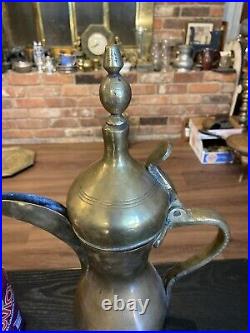 Antique Vintage Middle Eastern Brass Dallah 14 Coffee Pot, Signed