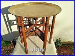 Antique Vintage Middle Eastern Table & Embossed Egyptian Brass Top