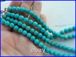 Antique Vintage Persian Turquoise Necklace 7- 8 mm Long Beaded Strand 33 inches
