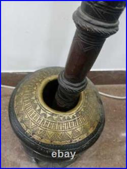 Antique Wood Coffee Grinder Mahbash Inlaid Brass Handmade Bedouin Arabic Ethnic