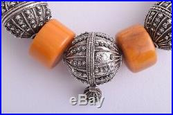 Antique Yemen Silver globe beads/ Bakelite / African Amber Necklace Choker