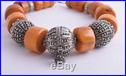 Antique Yemen Silver globe beads/ Bakelite / African Amber Necklace Choker