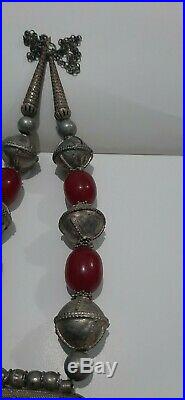 Antique Yemeni silver Bedouin Jewish Handmade necklace 106 g bakelite beads
