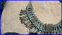 Antique Yemenite Filigree silver Necklace with turquoise beads Islamic Bridal