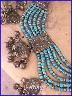 Antique Yemenite Filigree silver Necklace withe fairuz beeds Islamic Bridal
