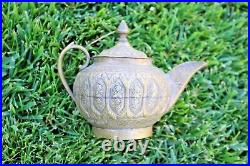 Antique ancient brass teapot handmade needle engraving middle eastern