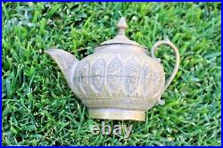 Antique ancient brass teapot handmade needle engraving middle eastern