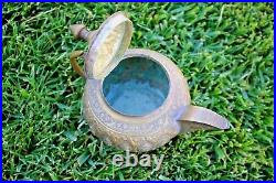 Antique ancient brass teapot handmade needle engraving middle eastern