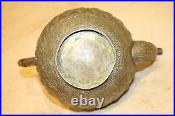 Antique ancient brass teapot handmade needle engraving middle eastern