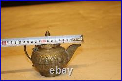 Antique ancient brass teapot handmade needle engraving middle eastern