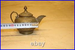 Antique ancient brass teapot handmade needle engraving middle eastern