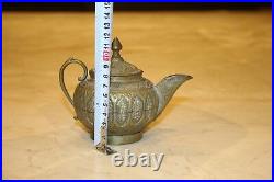 Antique ancient brass teapot handmade needle engraving middle eastern