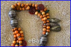 Antique bedouin Yemen Tribal. 900 Silver, Seed and Glass Beads Necklace 38 Long