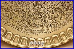Antique brass Handmade P E R S I A N Qalamzani Qajar Mural Islamic Tray