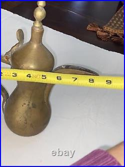 Antique brass middle eastern coffee tea kettle Pot 10 Tall Over 1.5Lbs Stamped