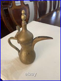 Antique brass middle eastern coffee tea kettle Pot 10 Tall Over 1.5Lbs Stamped