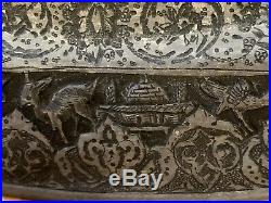 Antique copper Silver TonePersian Isfahan middle east Islamic Tray hand engraved