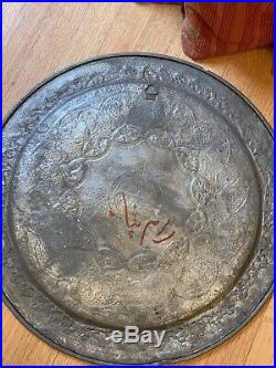 Antique copper Silver TonePersian Isfahan middle east Islamic Tray hand engraved