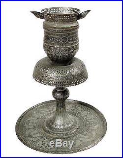 Antique copper tinned islamic engraved oil lamp Afghanaistan candle holder N-125