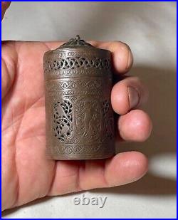 Antique early 19th century middle eastern islamic incense cricket jar box copper