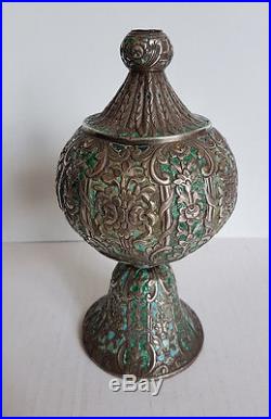 Antique islamic Ottoman silver enamel rosewater sprinkler