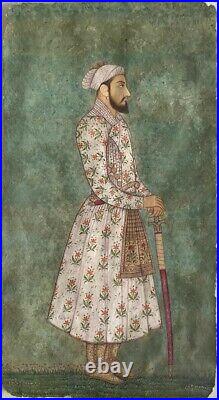 Antique islamic mughal miniature painting depecting mughal emperor 19th C