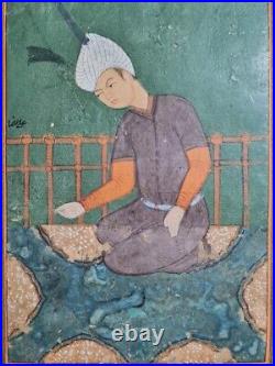Antique islamic persian safavid handmade miniature painting on paper, 18th C