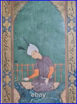 Antique islamic persian safavid handmade miniature painting on paper, 18th C