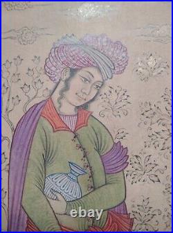 Antique islamic persian safavid handmade miniature painting on sufism, 18th C