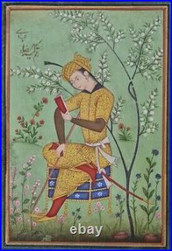 Antique islamic persian safavid miniature painting by Reza Abbasi 17th C