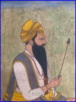 Antique islamic sikh school miniature painting depecting Guru 18th C