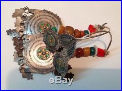 Antique judaica silver Moroccan Berber braid earrings set with Amber (m850)