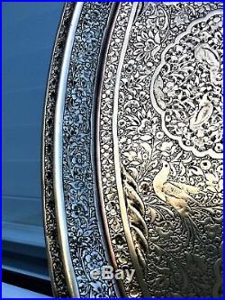 Antique large persian islamic qajar safavid pahlavi middle eastern brass tray