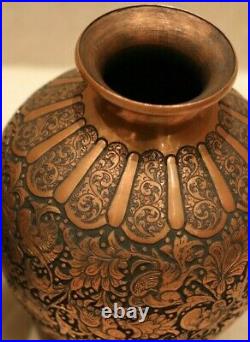 Antique luxury copper vase bowl handmade persian Isfahan qalam zani qajar