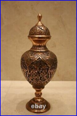 Antique luxury copper vase handmade qalam zani qajar middle eastern