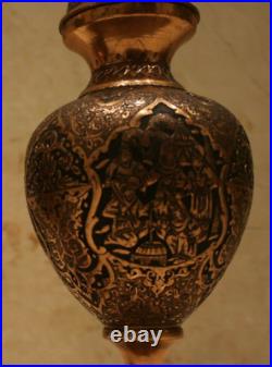 Antique luxury copper vase handmade qalam zani qajar middle eastern