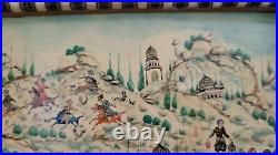 Antique middle eastern painting on board with mosaic inlay wood frame, signed