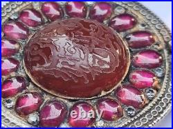 Antique mughal handmade islamic silver bazuband studded with rubies n diamonds