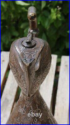 Antique museum Mamluk jug pitcher brass silver $ copper inlaid Sultan al Mansour
