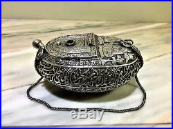 Antique museum quality persian islamic QAJAR middleeastern solid silver kashkul