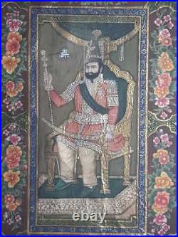 Antique persian Mohammad shah qajar handmade painting, late 19th C