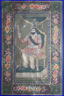Antique persian Mohammad shah qajar handmade painting, late 19th C