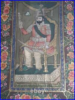 Antique persian Mohammad shah qajar handmade painting, late 19th C