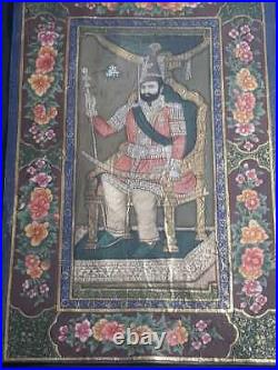 Antique persian Mohammad shah qajar handmade painting, late 19th C