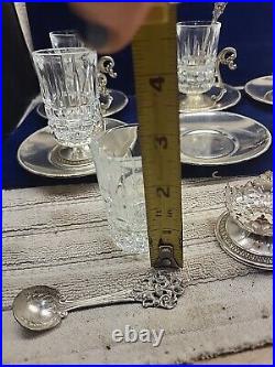 Antique persian silver Plate set of 6 With Glass Cups, Saucers And Spoons